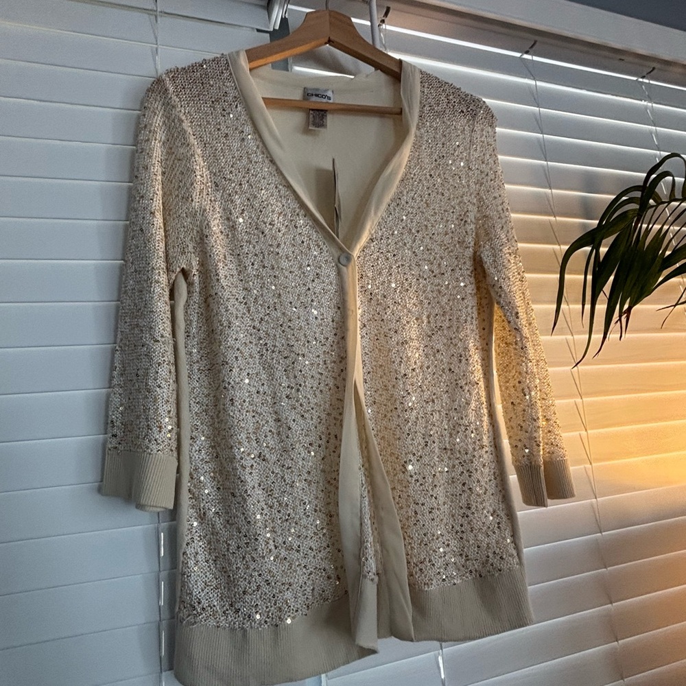 NWT Chico’s Sequin Beige Cardigan